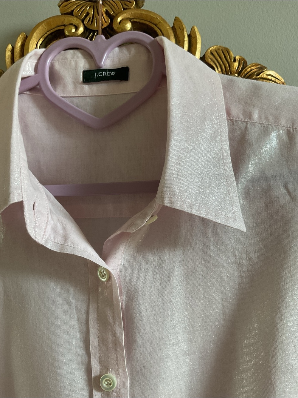 J. Crew Pale Pink Sheen Button-Up Dress Women’s Shirt - Picture 2 of 8